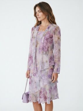 Vtg Ursula of Switzerland 2-Piece Watercolor Hydrangea Midi Dress